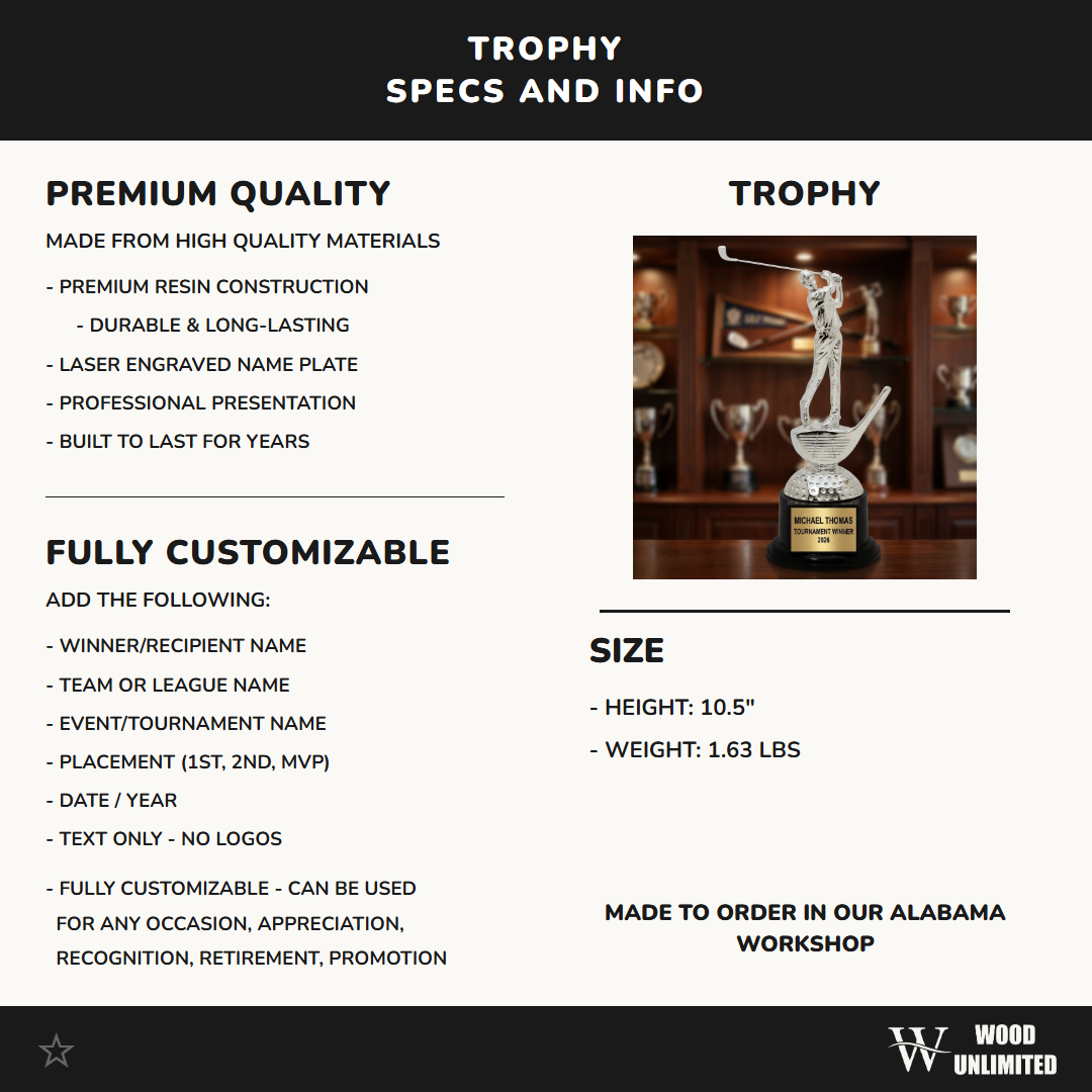 Personalized | Golf Award | Custom Engraved | Golf Trophy | Personalized Golf | Engraved Award | Tournament Winner | Male Golfer