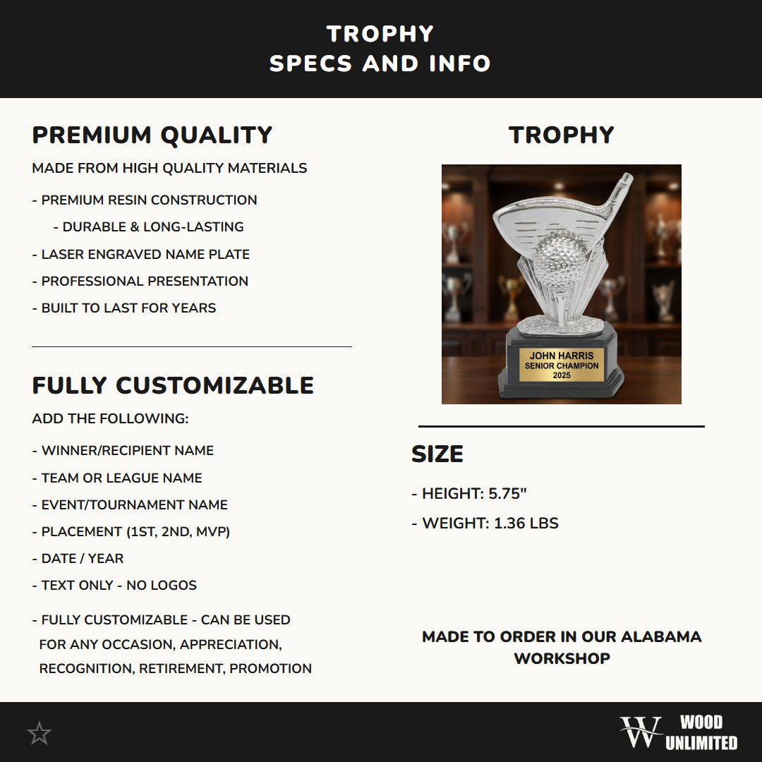 Personalized | Golf Award | Custom Engraved | Golf Trophy | Personalized Award | Tournament Prize | Golf Championship | Hole-in-One