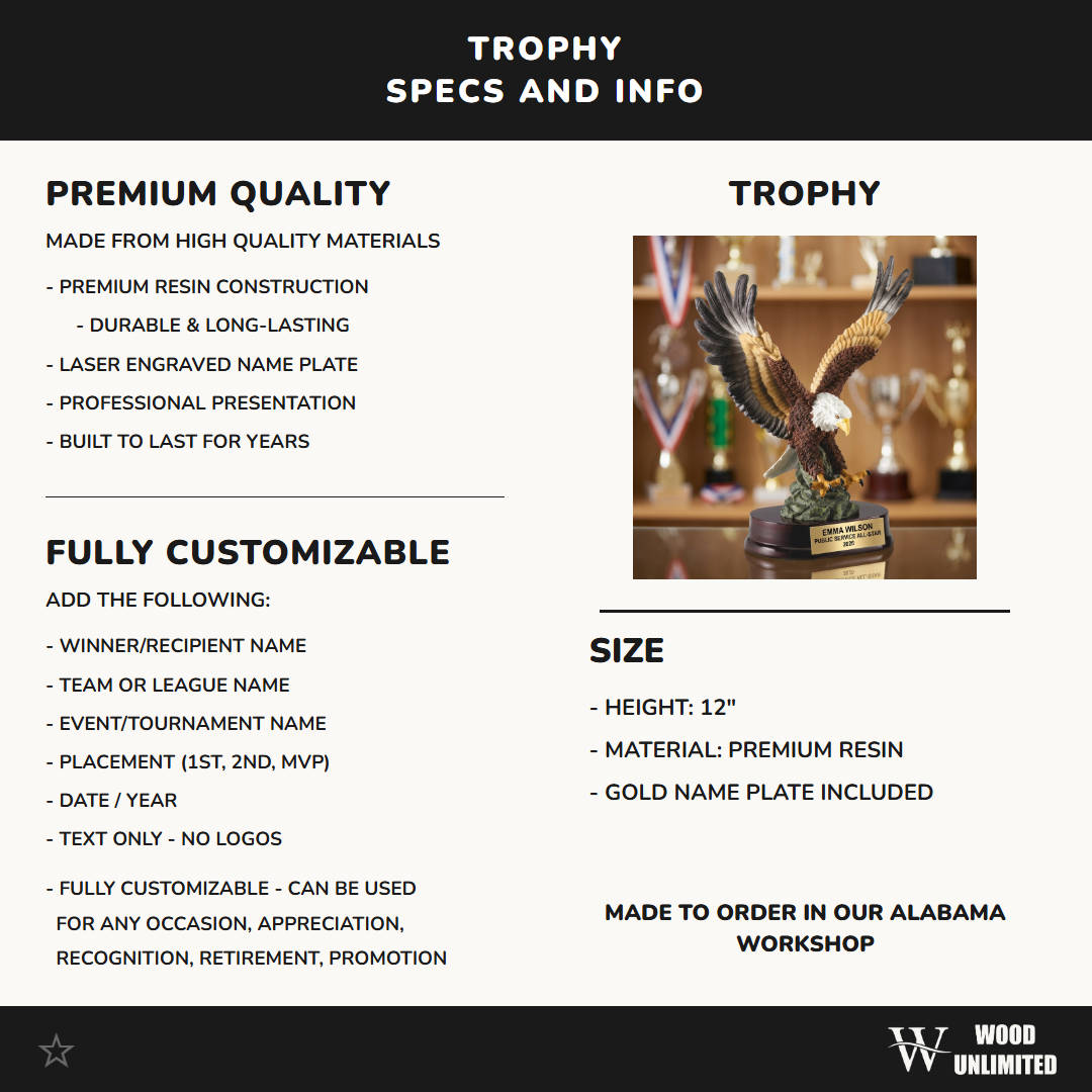 Military Trophy Award | Personalized | Custom Engraved | Retirement Gift | Promotion | Service Award | Veterans Day Gift