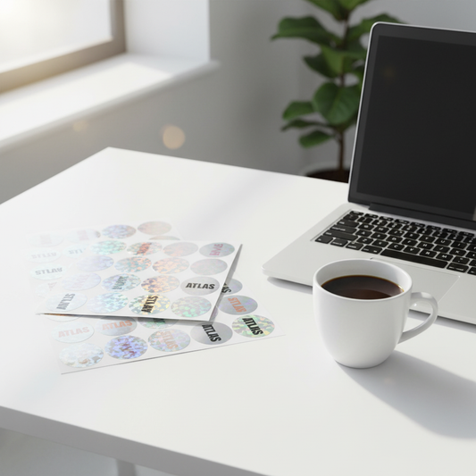 Custom Circular Holographic Name Stickers | Full Color, Waterproof Labels for Daycare, School & More! — lifestyle scene