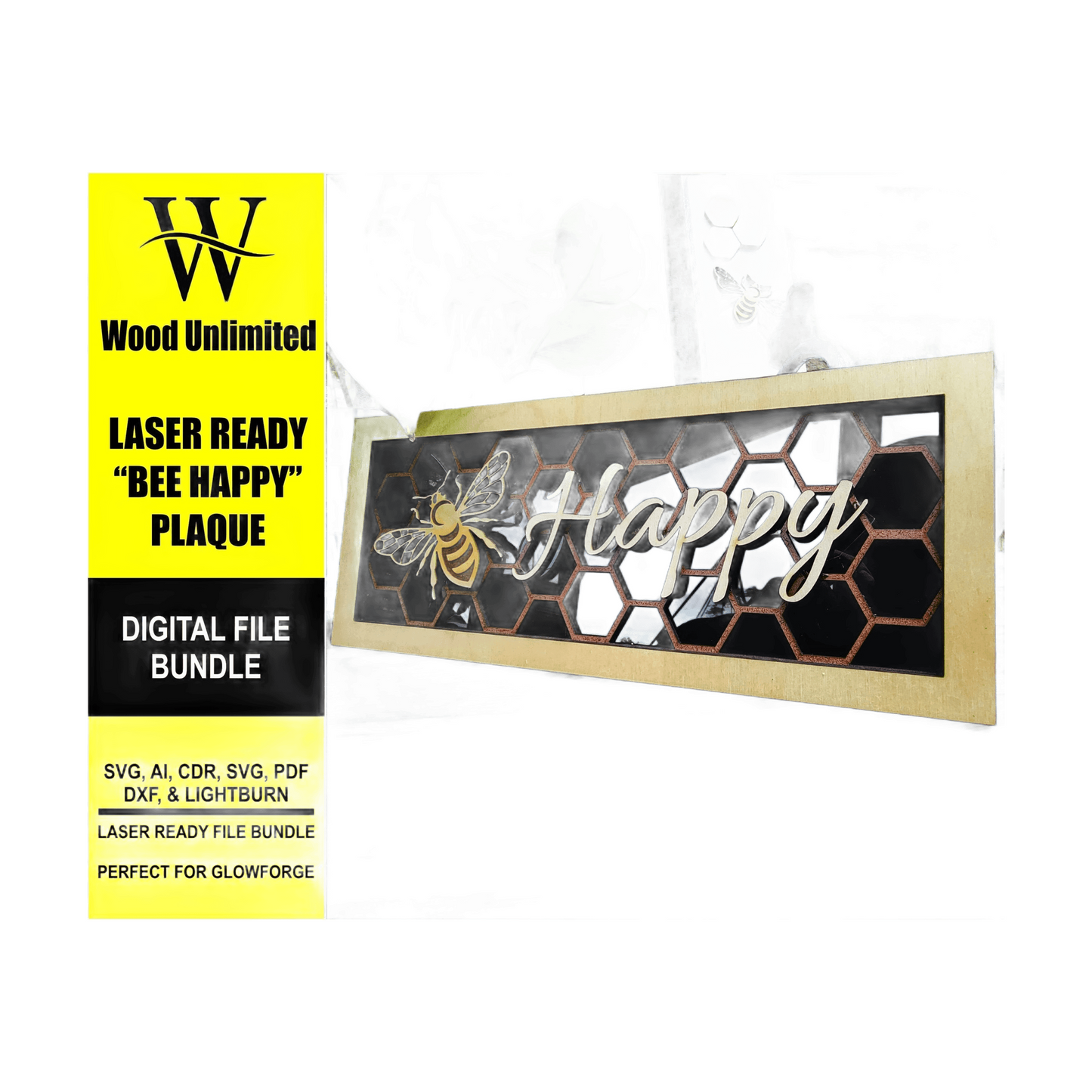 Digital File Bundle for Laser Cutters - SVG, AI, Lightburn, PDF - Glowforge Ready - Honeycomb and Bee -