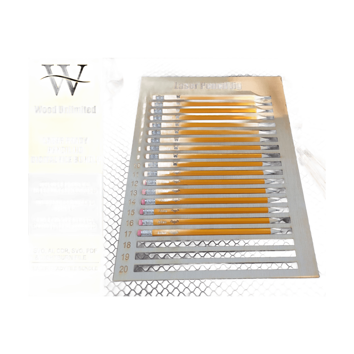Laser Ready Pencil Jig - Pencil Jig - Pencil Engraving Jig for Glowforge - Lightburn - Omtech - CO2 Lasers File - Pencil Jig for Lasers