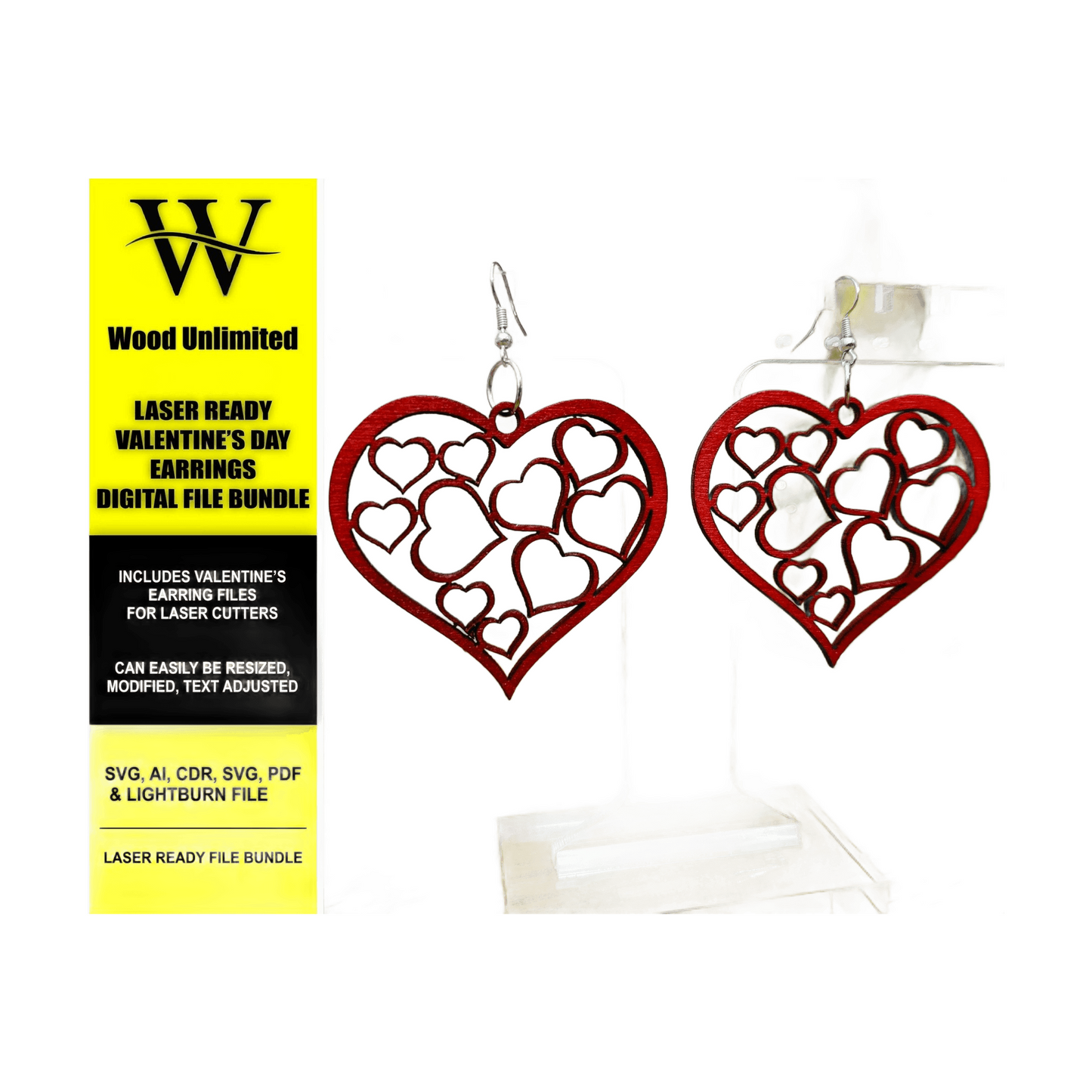 Valentine's Heart Earrings, Digital File Bundle for Laser Cutters, Glowforge Ready, Lightburn Files, SVG, AI, PDF Laser Cut File Bundle