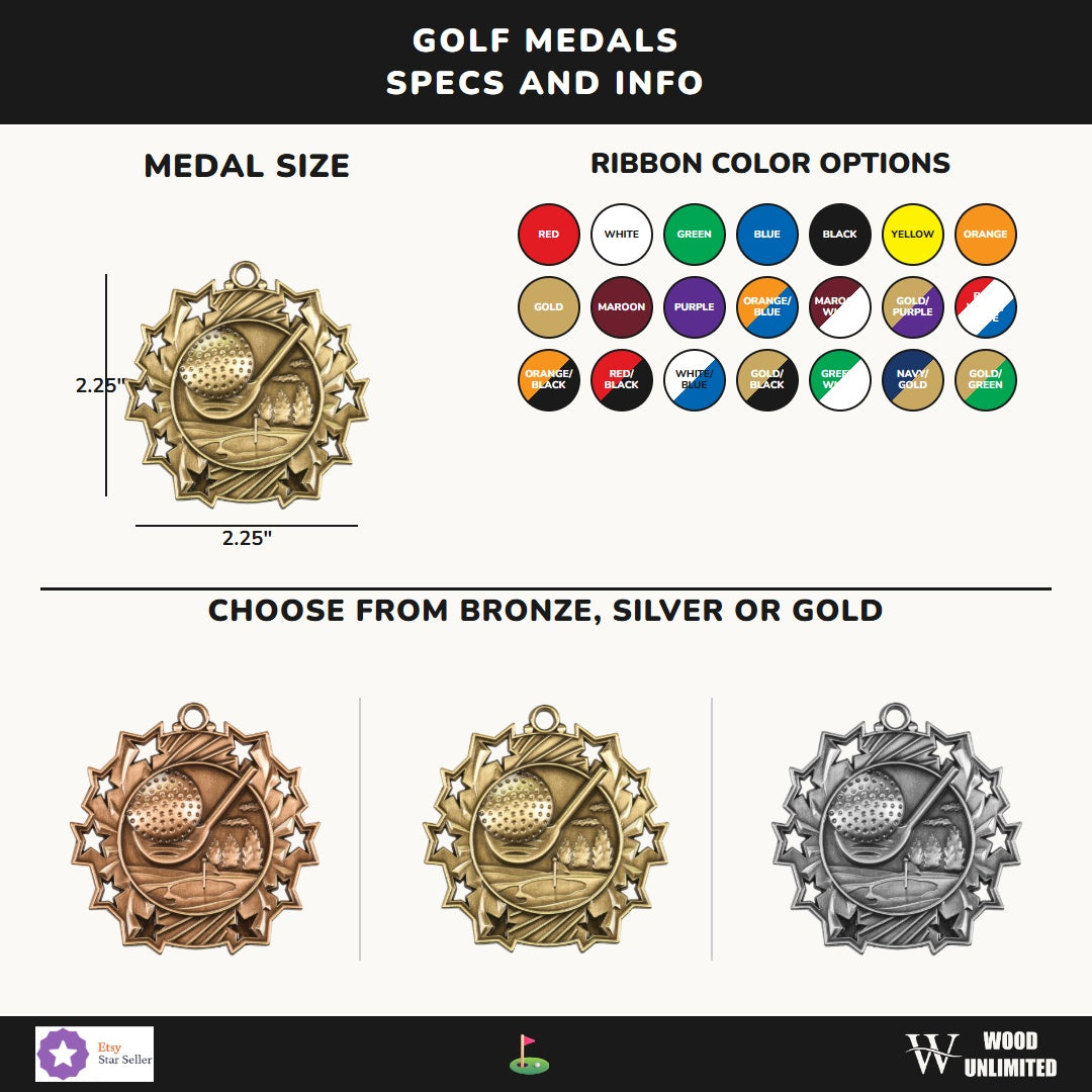 Personalized Golf Team Medals, Golfer Medallions with Neck Ribbon, Golfer Awards for Players and Coaches - Image 2 of 9