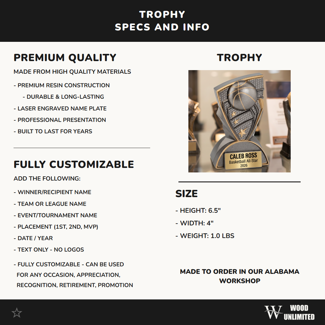 Basketball Trophy | Personalized Award | Custom Engraved Name Plate | Team MVP Gift | Sports Recognition