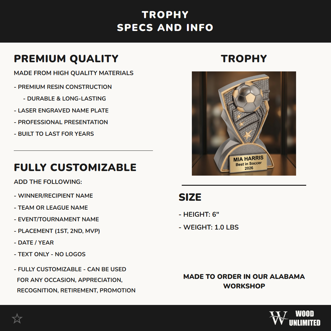 Soccer Trophy | Personalized Award | Custom Engraved Name Plate | Sports Team MVP Recognition | Coach Gift