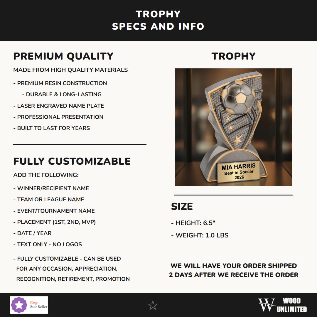 Soccer Trophy | Personalized Award | Custom Engraved Name Plate | Sports Team MVP Recognition | Coach Gift