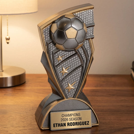 Personalized Soccer Trophy 7.75"/9" - Custom Engraved Youth League MVP Award, Coach Gift for Team Banquet & Tournament — hero v2