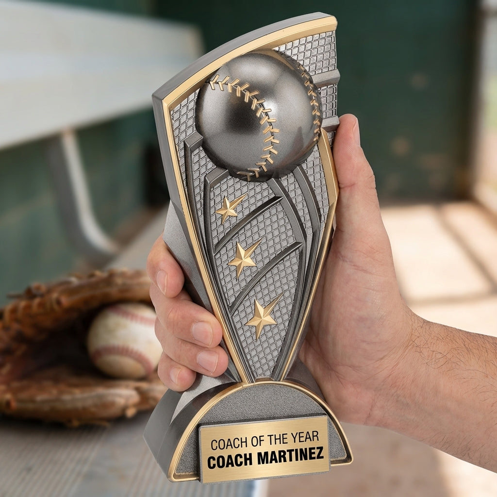 Personalized Baseball Trophy 9" - Custom Engraved Youth MVP Award, Team Banquet Coach Gift, Tournament Recognition — hero v5