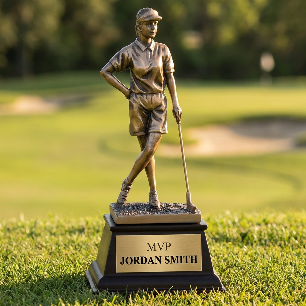 Personalized Female Golf Trophy 9"/9.5" - Custom Engraved RSN AWRD for Team, Coach & MVP Awards - View 3