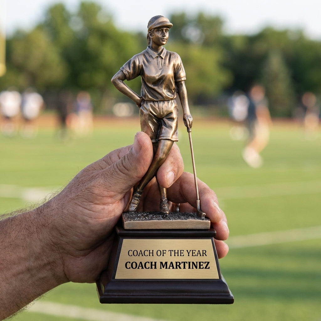 Personalized Female Golf Trophy 9"/9.5" - Custom Engraved RSN AWRD for Team, Coach & MVP Awards - View 5