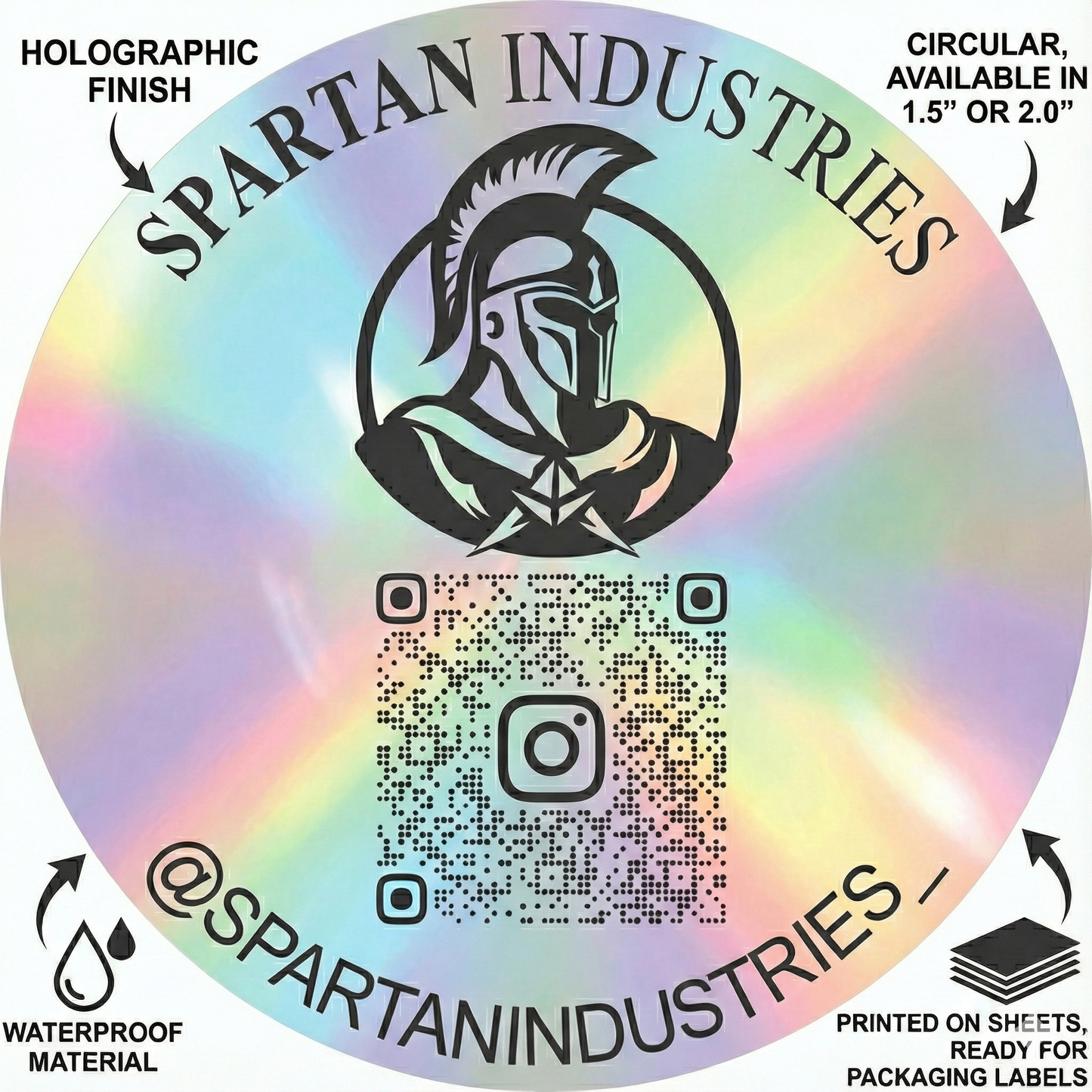 Custom Holographic Labels 1.5" Circular Labels with Logo and QR Code - Main product image