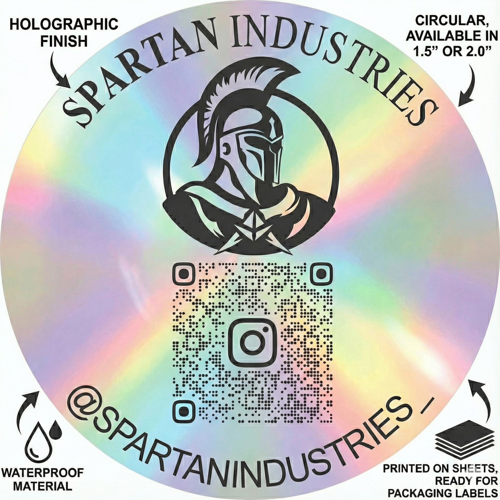 Custom Holographic Labels 1.5" Circular Labels with Logo and QR Code - Main product image