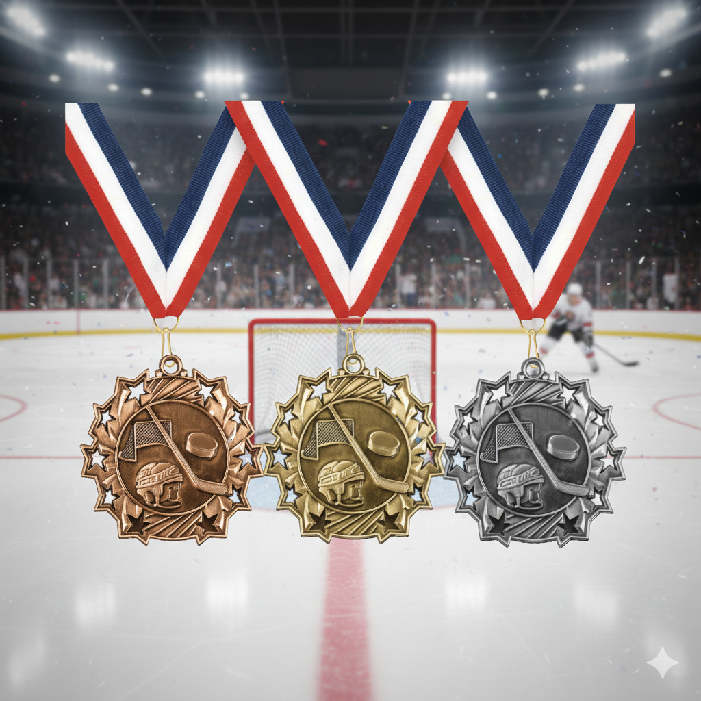 Personalized Hockey Team Medals, Hockey Player Medallions with Neck Ribbon, Hockey Player Awards for Players and Coaches -...