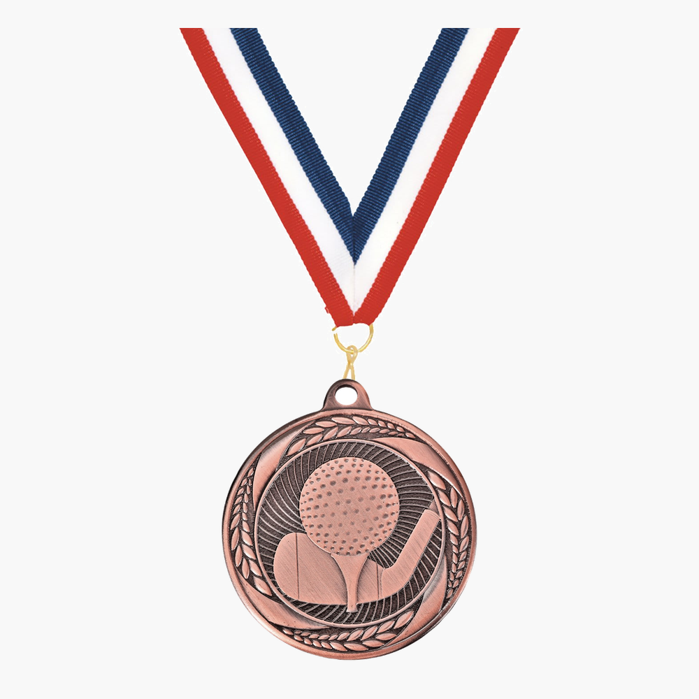 Personalized Golf Medals with Neck Ribbon - Gold Silver Bronze - Custom Engraved
