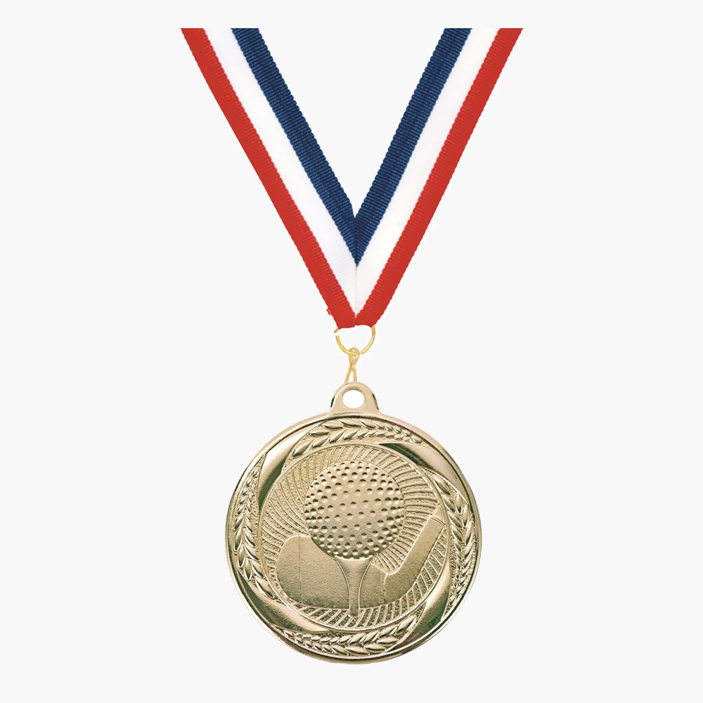 Personalized Golf Medals with Neck Ribbon - Gold Silver Bronze - Custom Engraved