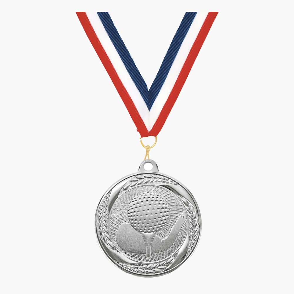 Personalized Golf Medals with Neck Ribbon - Gold Silver Bronze - Custom Engraved