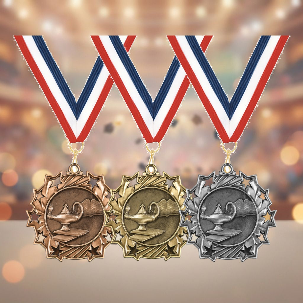 Personalized Graduation Medals with Neck Ribbon - Gold Silver Bronze - Custom Engraved