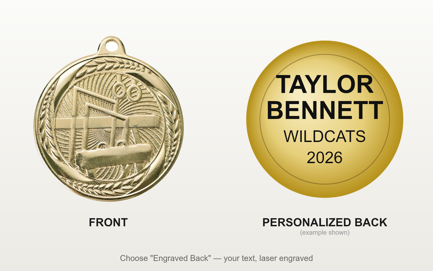 Personalized Gymnastics Medals with Neck Ribbon - Gold - Custom Engraved