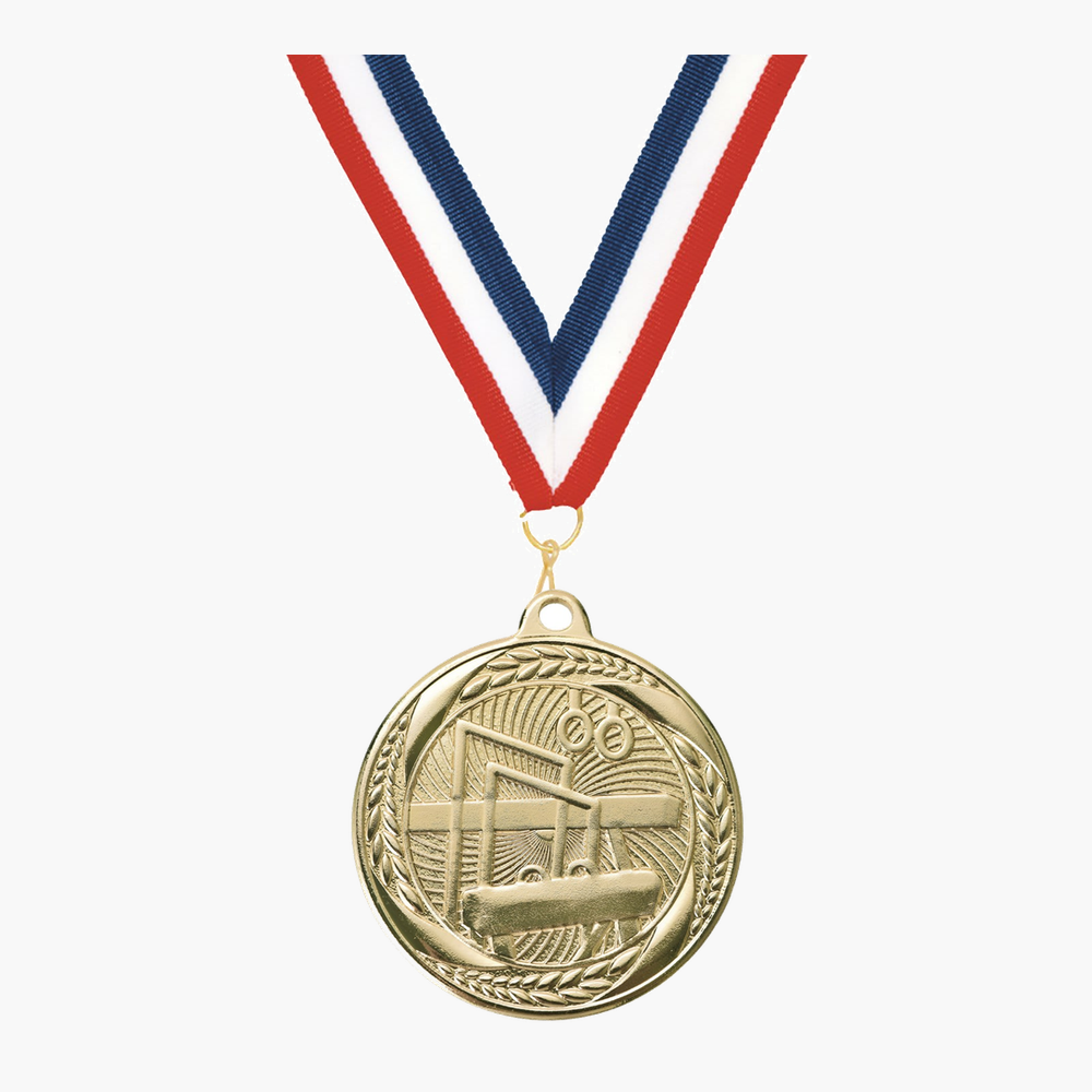 Personalized Gymnastics Medals with Neck Ribbon - Gold - Custom Engraved