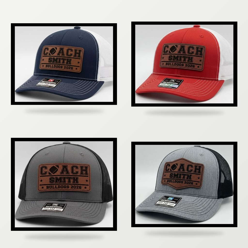 six patch style options for the coach football hat