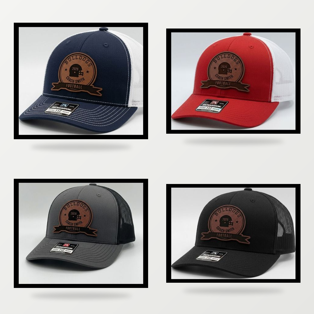 twenty football coach hat design options on one chart