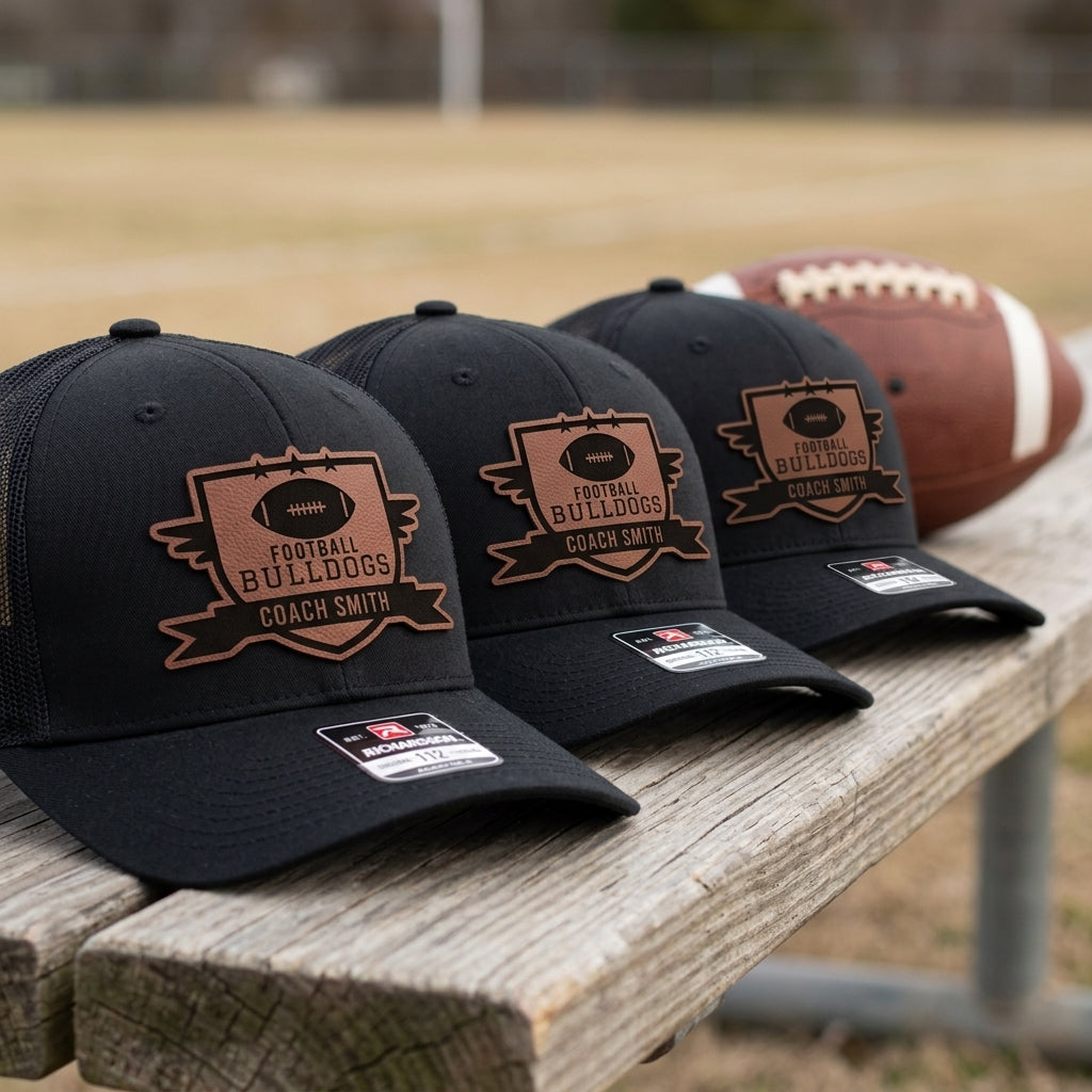 football coaching staff hats bulk set with team logo patch