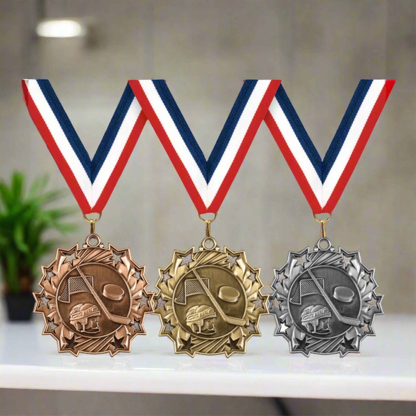 Personalized Hockey Team Medals, Hockey Player Medallions with Neck Ribbon, Hockey Player Awards for Players and Coaches -...