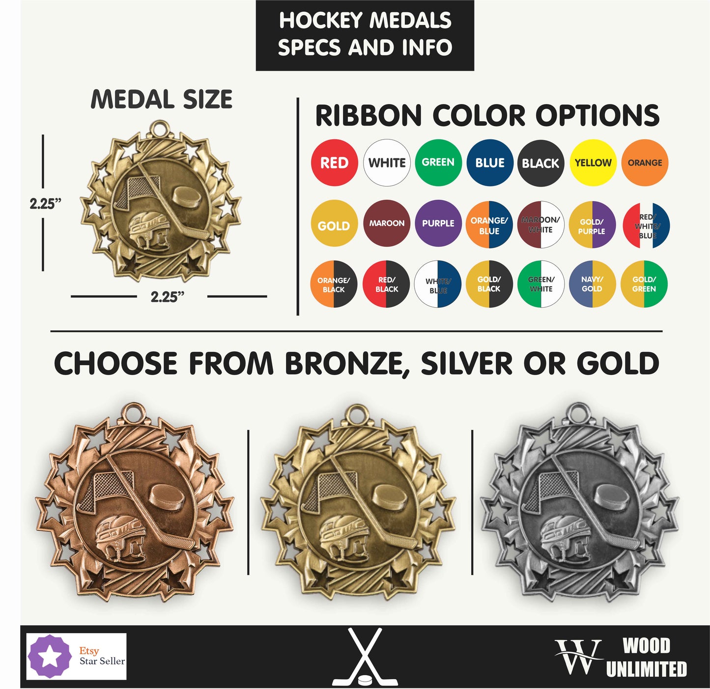 Personalized Hockey Team Medals, Hockey Player Medallions with Neck Ribbon, Hockey Player Awards for Players and Coaches -...