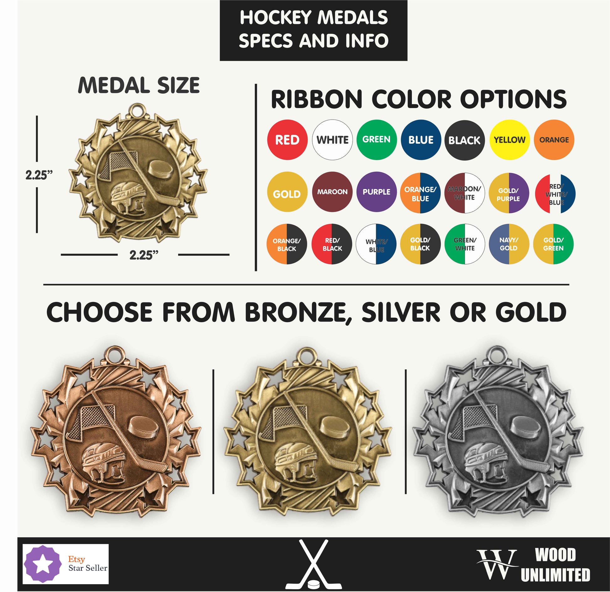 Personalized Hockey Team Medals, Hockey Player Medallions with Neck Ribbon, Hockey Player Awards for Players and Coaches -...
