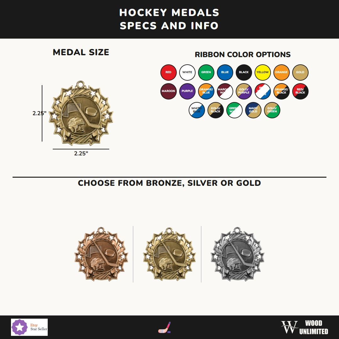 Personalized Hockey Team Medals, Hockey Player Medallions with Neck Ribbon, Hockey Player Awards for Players and Coaches -...