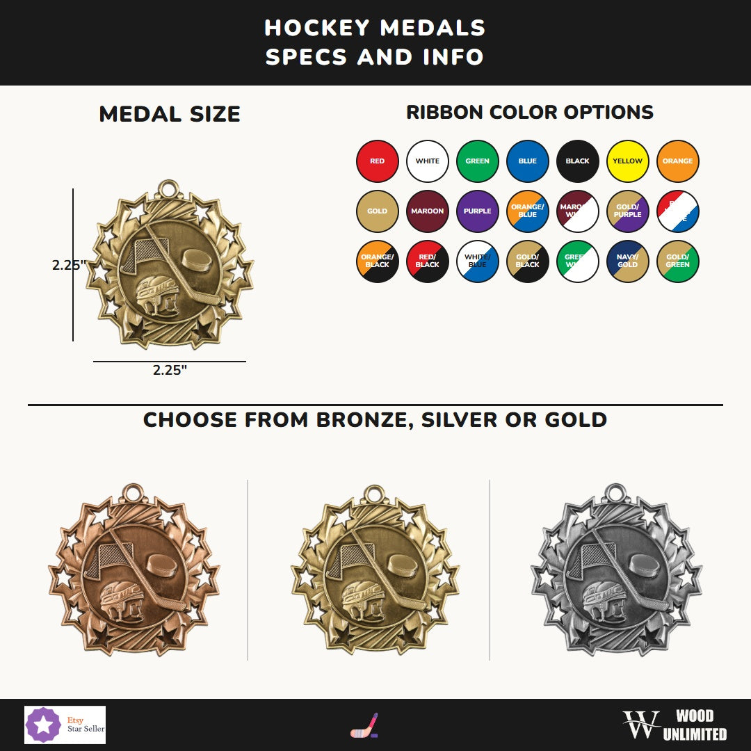 Personalized Hockey Team Medals, Hockey Player Medallions with Neck Ribbon, Hockey Player Awards for Players and Coaches -...