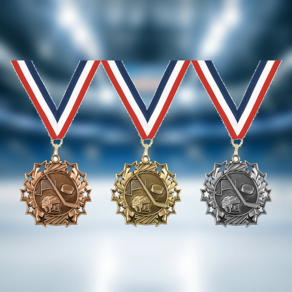 Personalized Hockey Team Medals, Hockey Player Medallions with Neck Ribbon, Hockey Player Awards for Players and Coaches -...