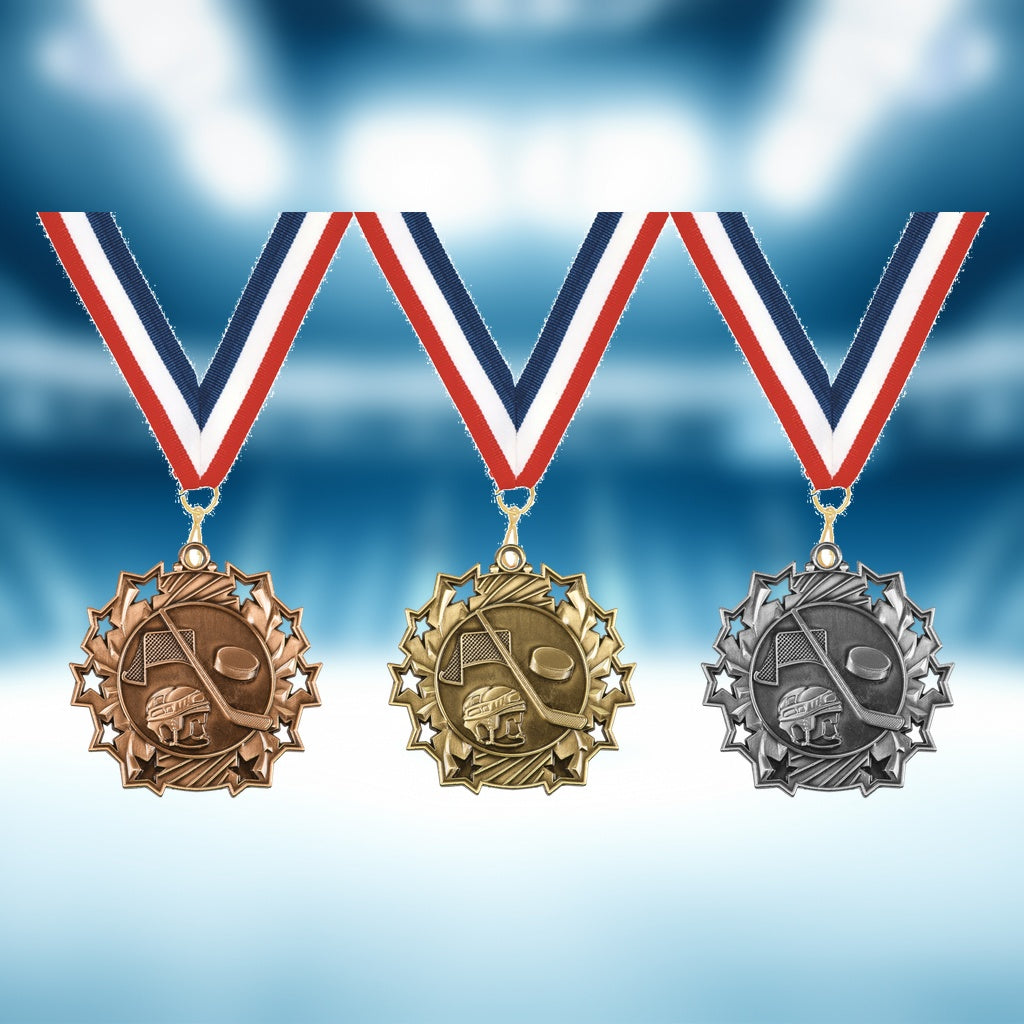 Personalized Hockey Team Medals, Hockey Player Medallions with Neck Ribbon, Hockey Player Awards for Players and Coaches -...