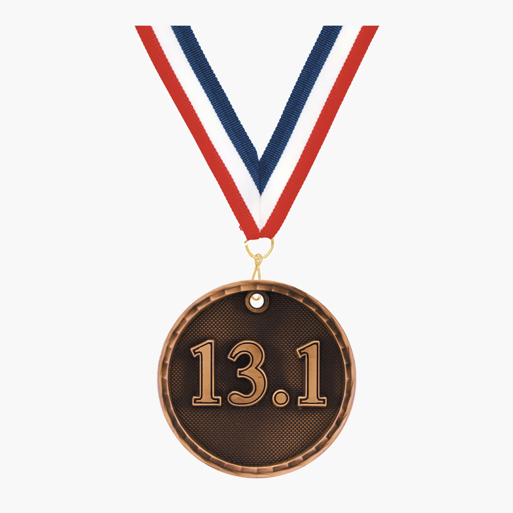 Personalized Half Marathon Medals with Neck Ribbon - Gold Silver Bronze - Custom Engraved