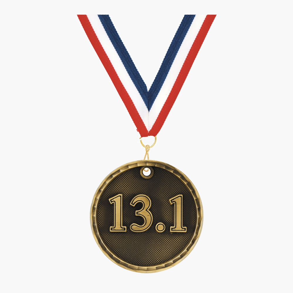 Personalized Half Marathon Medals with Neck Ribbon - Gold Silver Bronze - Custom Engraved
