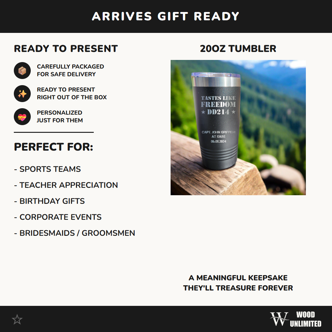 Personalized DD214 Military Retirement Gift - Personalized 20oz Insulated Drink Tumbler, Retirement Name Coffee Tumbler
