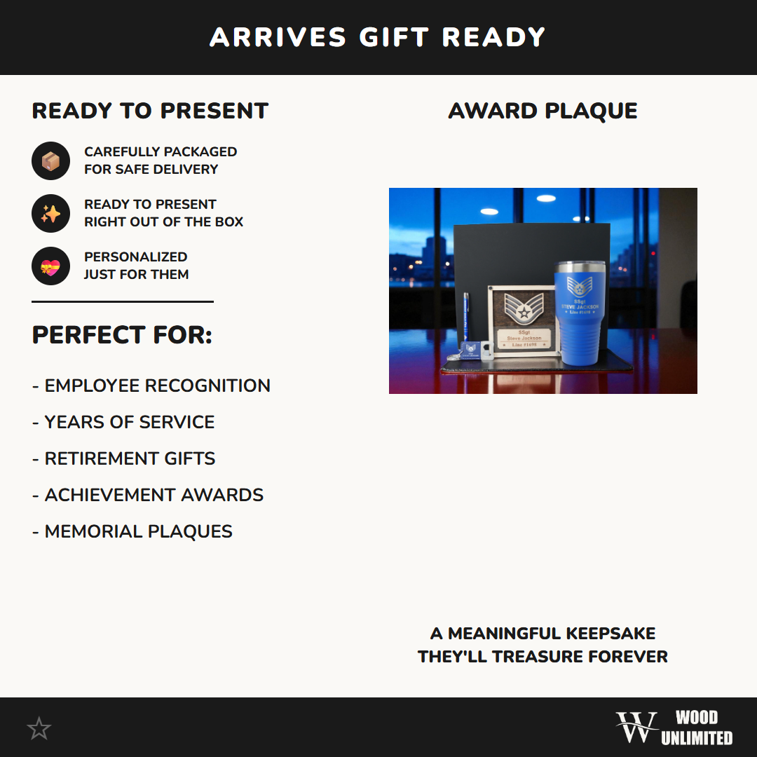 Air Force Promotion Gift Set – Personalized USAF Plaque + 30oz Tumbler, Engraved Pen & Keychain, Custom Gift Box