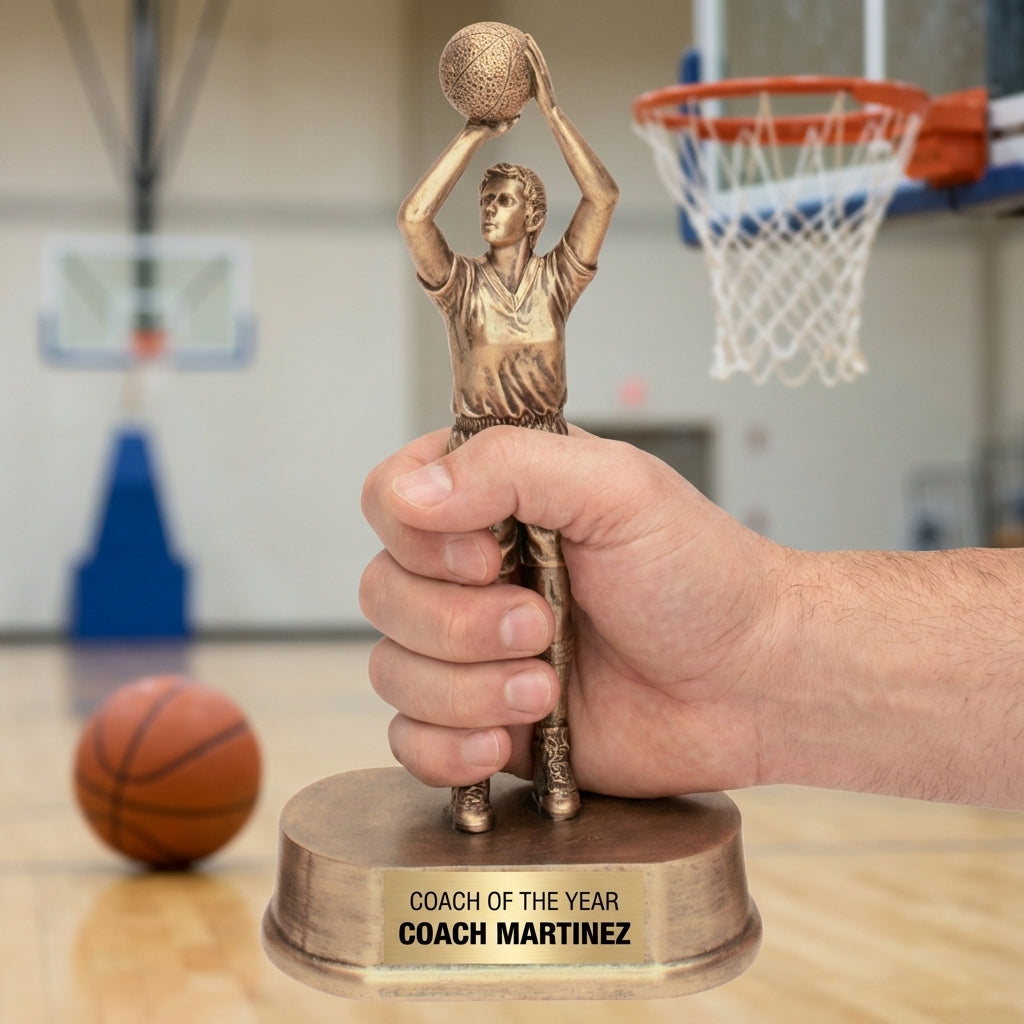 Personalized Basketball Trophy 9.25"/9.5" - Custom Engraved RESIN 9.25" for Team, Coach & MVP Awards - View 5