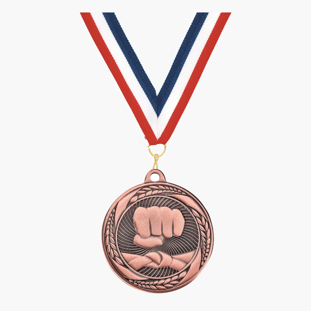 Personalized Karate Medals with Neck Ribbon - Gold Silver Bronze - Custom Engraved