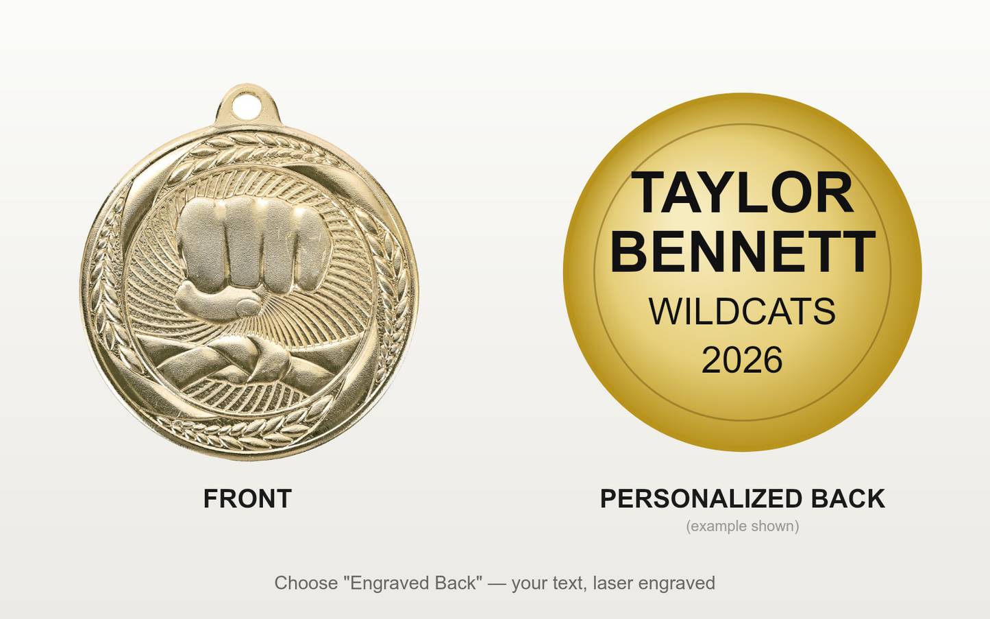 Personalized Karate Medals with Neck Ribbon - Gold Silver Bronze - Custom Engraved