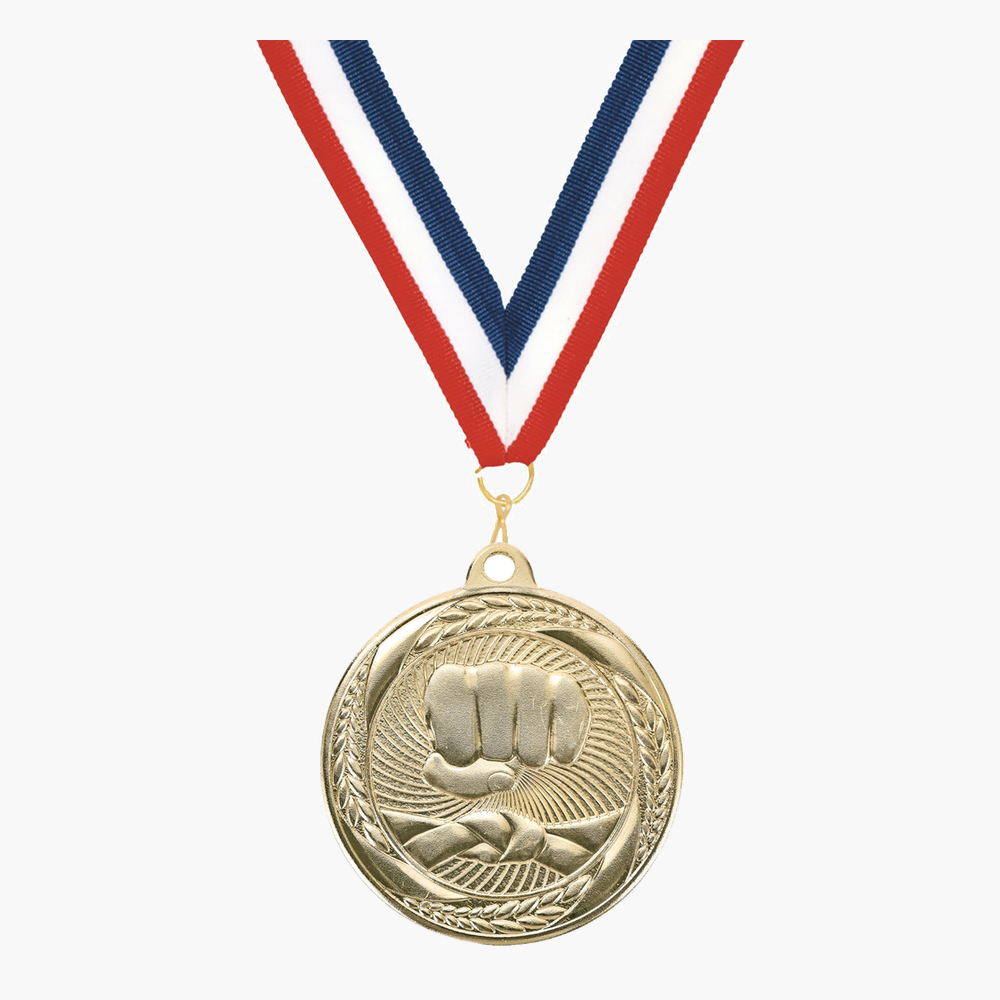 Personalized Karate Medals with Neck Ribbon - Gold Silver Bronze - Custom Engraved