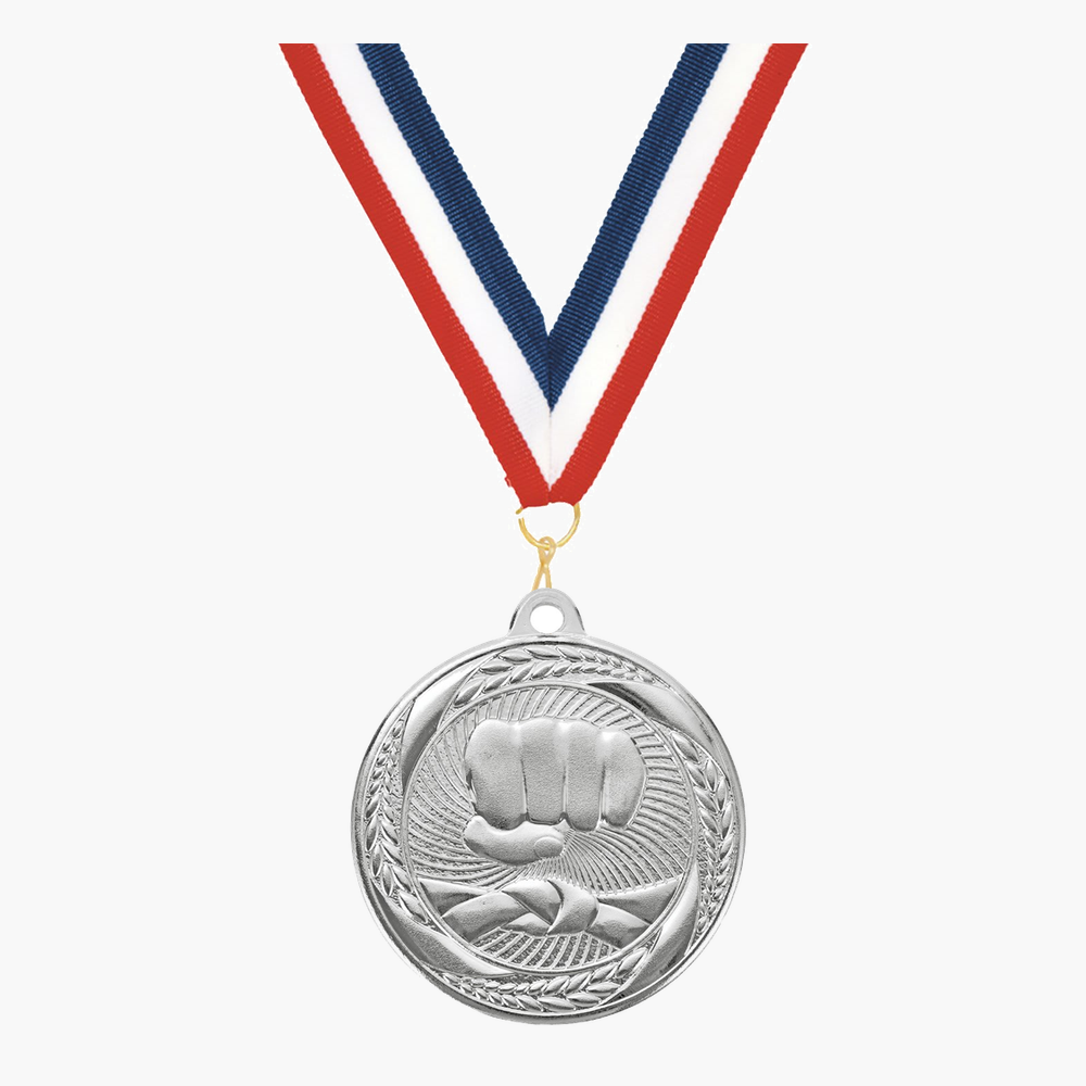 Personalized Karate Medals with Neck Ribbon - Gold Silver Bronze - Custom Engraved