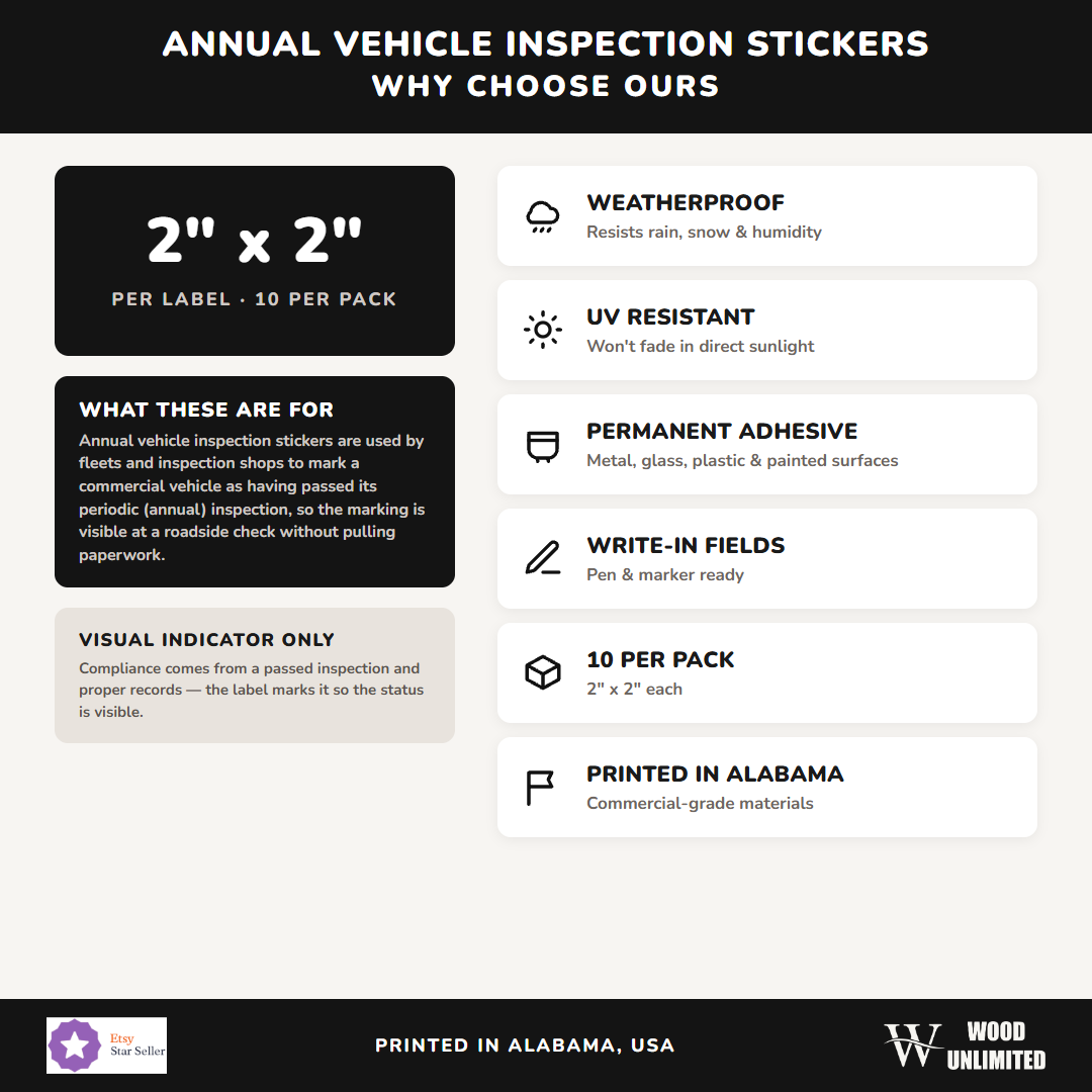 Annual Vehicle Inspection Stickers - weatherproof, UV resistant, permanent adhesive, 10 per pack