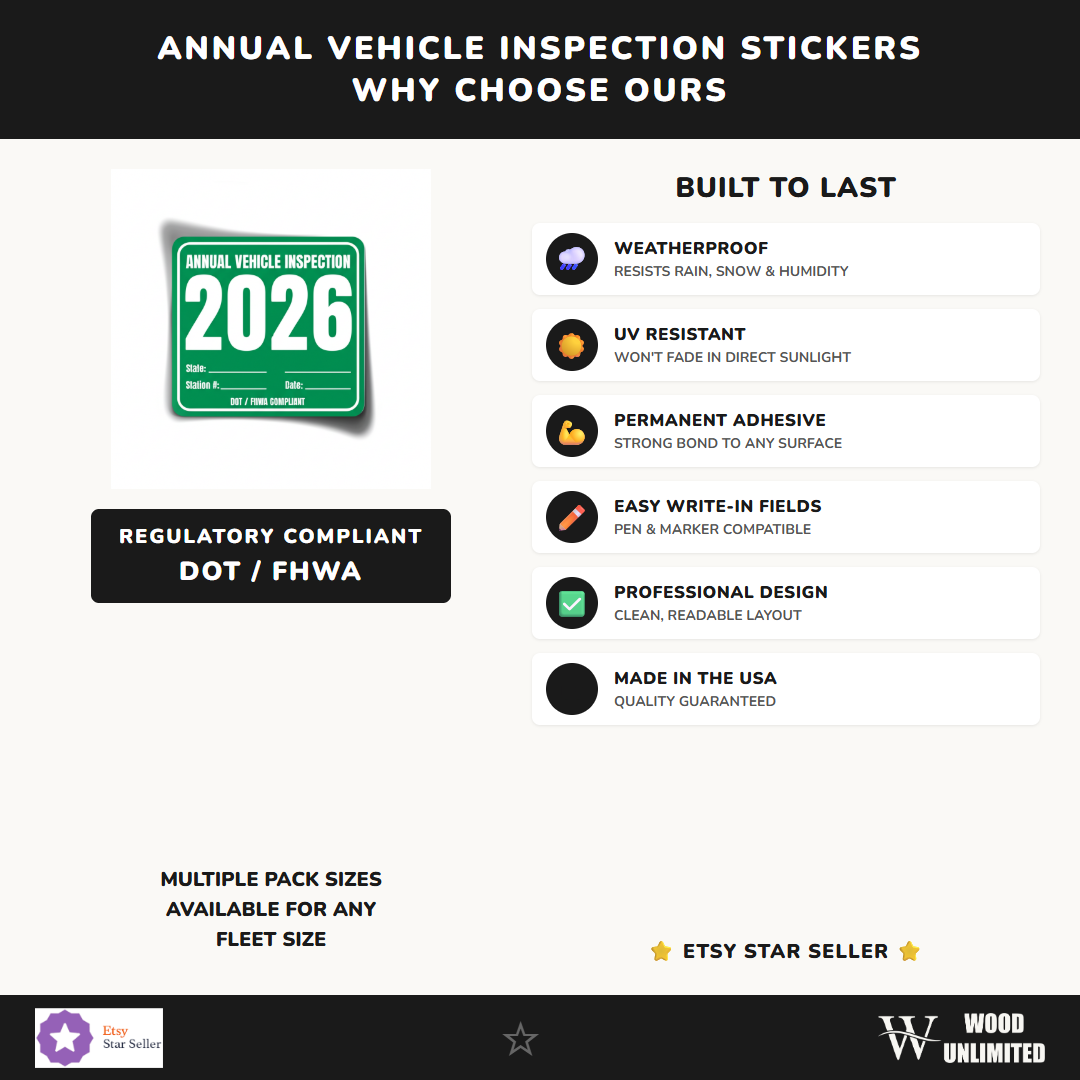 Annual Vehicle Inspection Stickers - 25 Pack - Weatherproof Vinyl - packaging