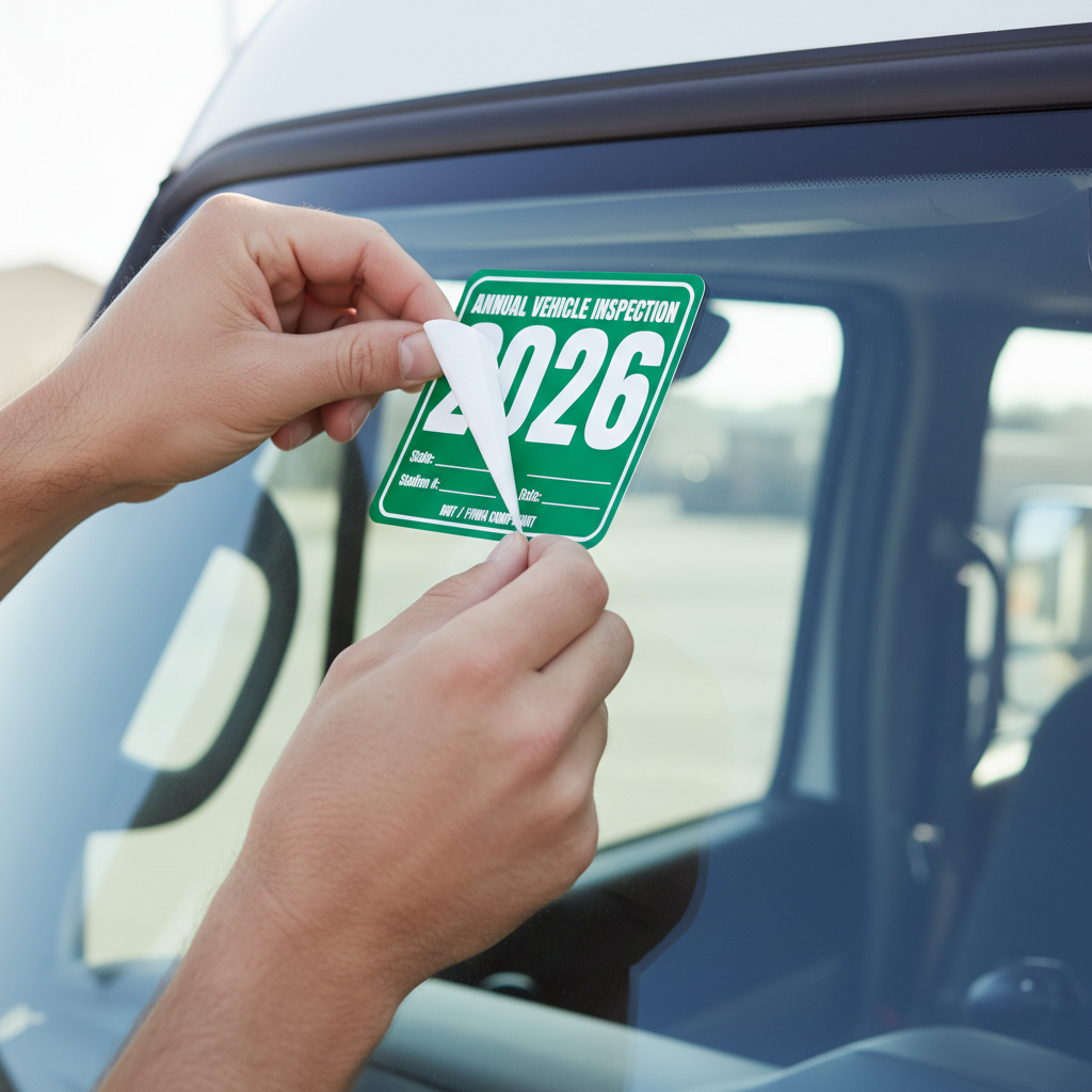 Annual Vehicle Inspection Stickers - 10 Pack - Weatherproof Vinyl - lifestyle photo