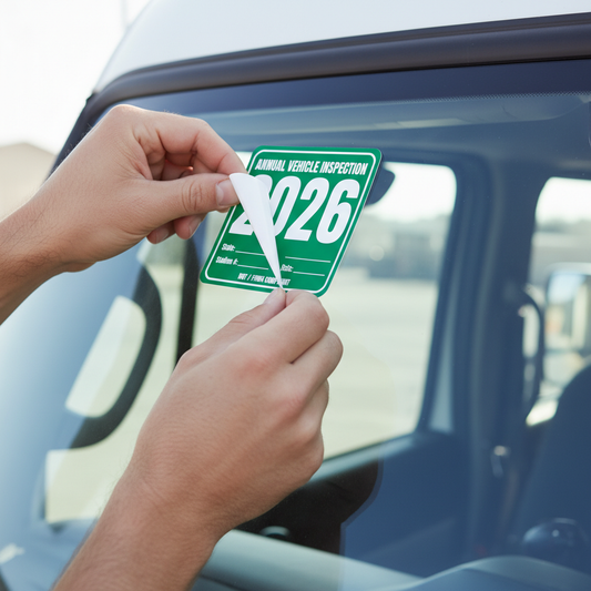 Annual Vehicle Inspection Stickers - 10 Pack - Weatherproof Vinyl - lifestyle photo