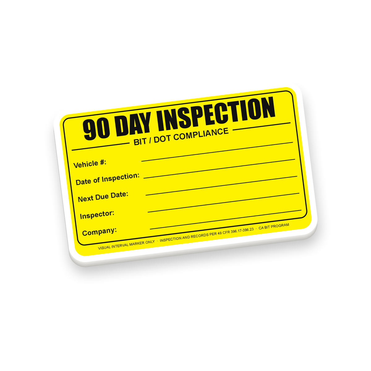 DOT 90-Day Inspection Labels - 25 pack stack of weatherproof vinyl inspection decals