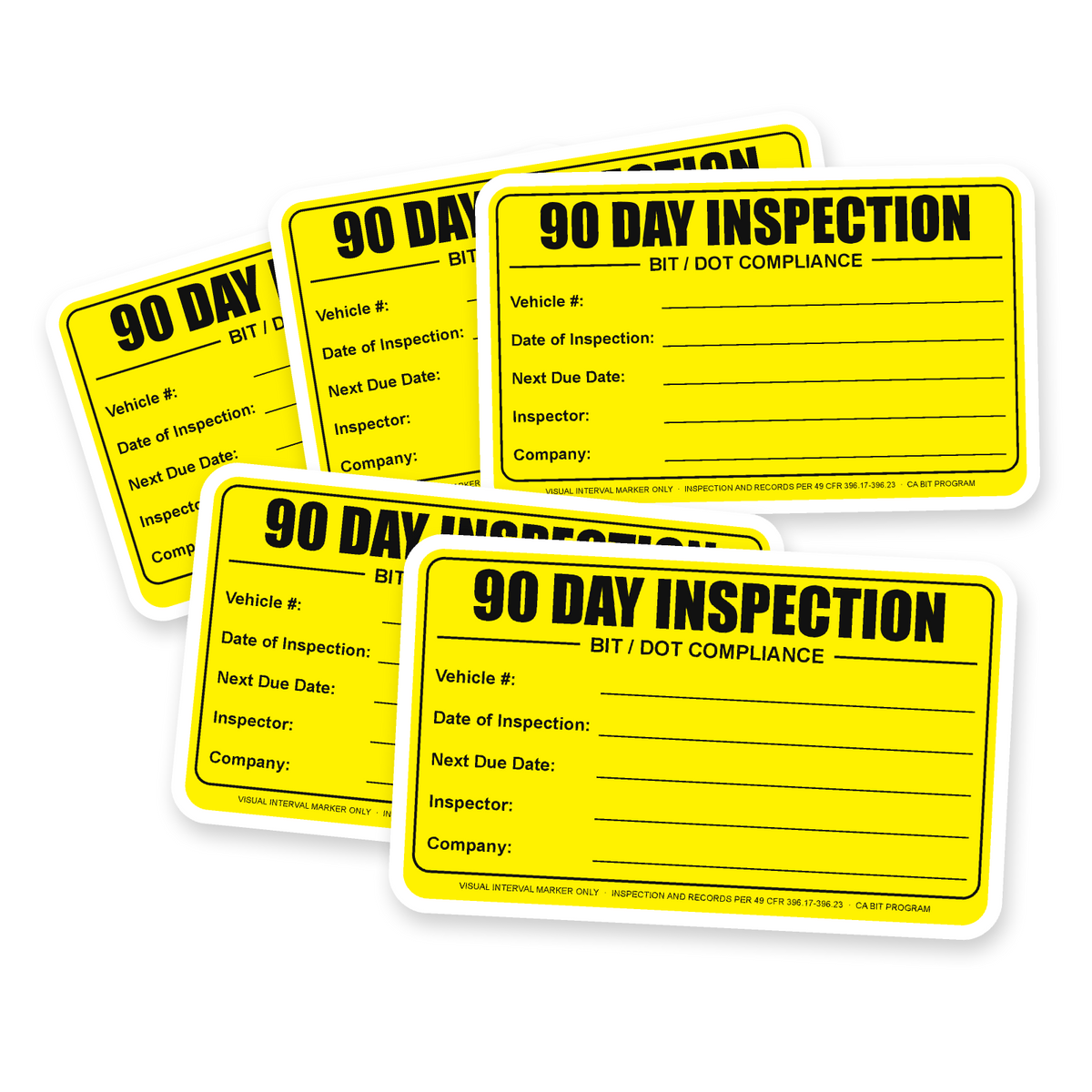 DOT 90-Day Inspection Labels - several 90 day inspection decals showing the write-in fields