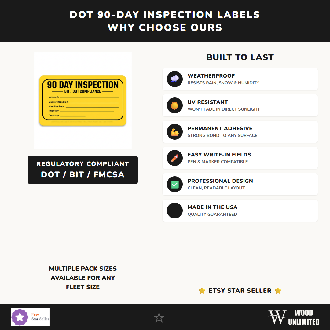 DOT 90-Day Inspection Labels - 25 Pack - Weatherproof Vinyl - packaging